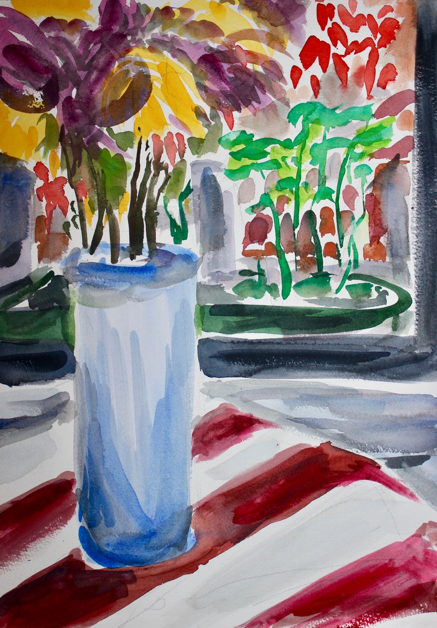 Blå vase og vinduskasse, 2015 av Richard Fox