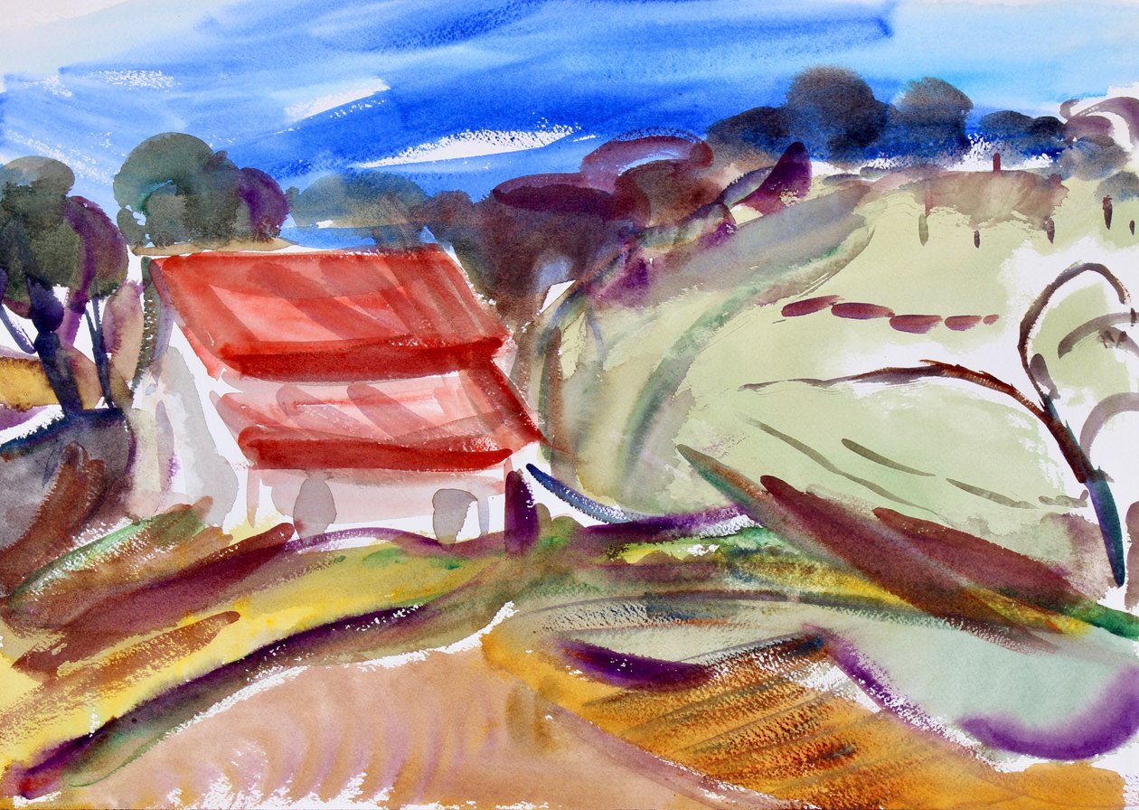 Hus med rødt tak, Sonoma, 2018 av Richard Fox