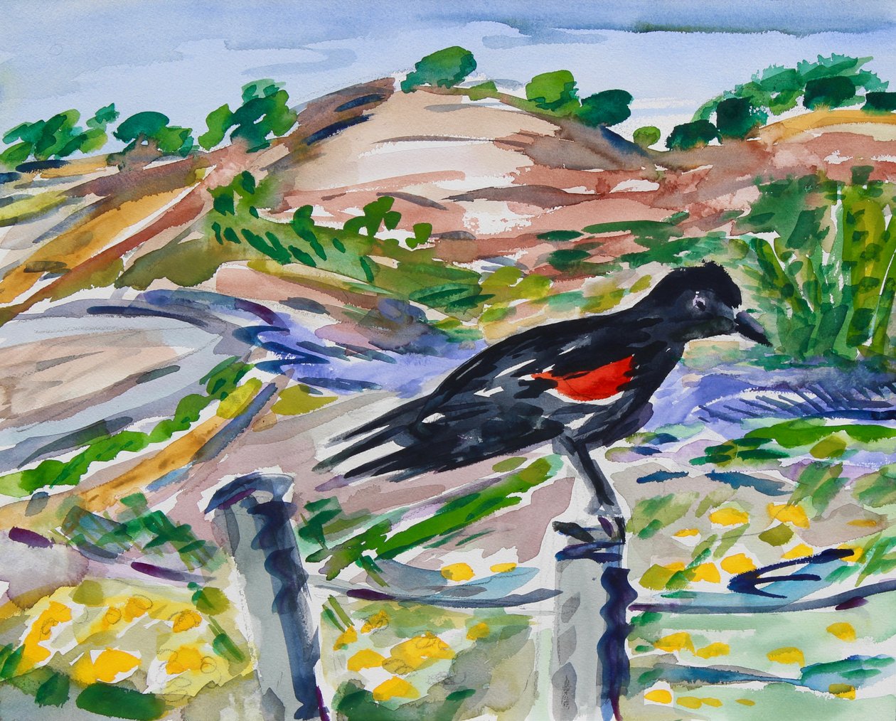 Perched, 2021 (akvarell på papir) av Richard Fox