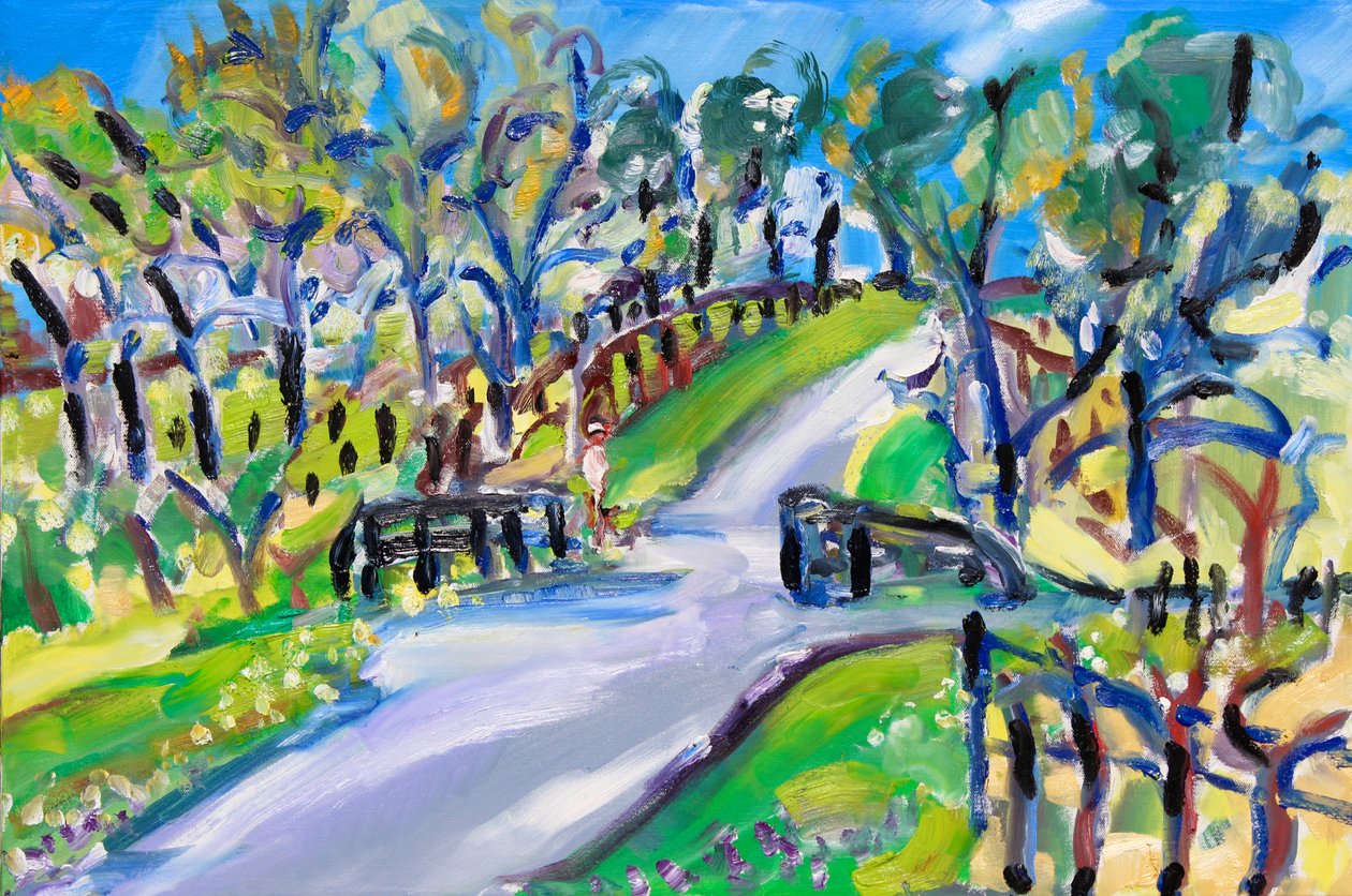 Walking up the Road, 2021 (olje på lerret) av Richard Fox