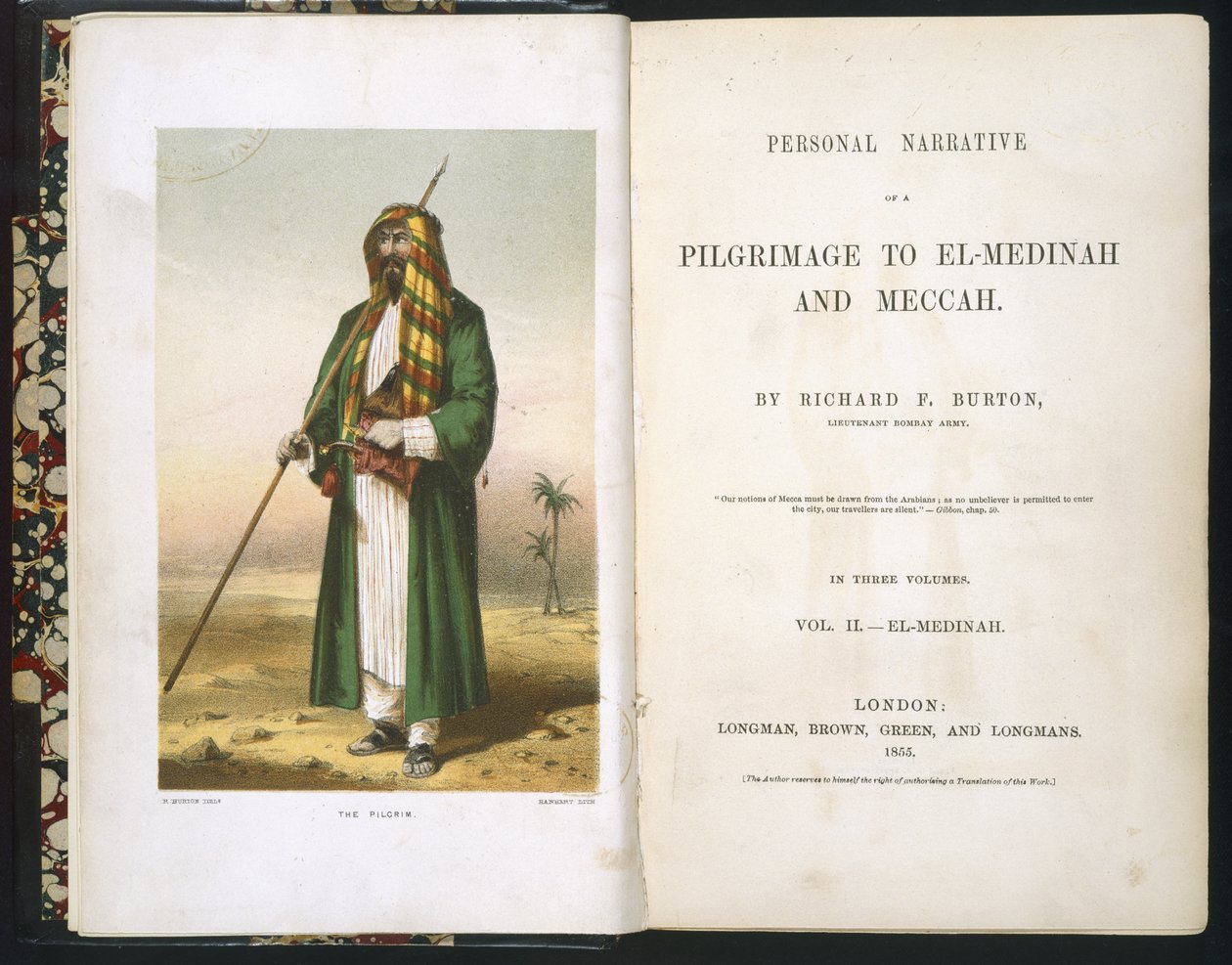 Frontispice til Richard F. Burton, "Account of My Pilgrimage to Medina and Mecca," Vol. II, 1855 av Richard Francis Burton