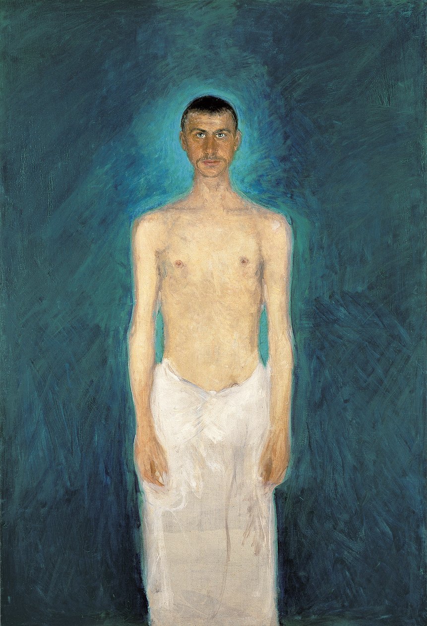 Semi-naken selvportrett - Maleri av Richard Gerstl (1883-1908), olje på lerret (159x109 cm) av Richard Gerstl