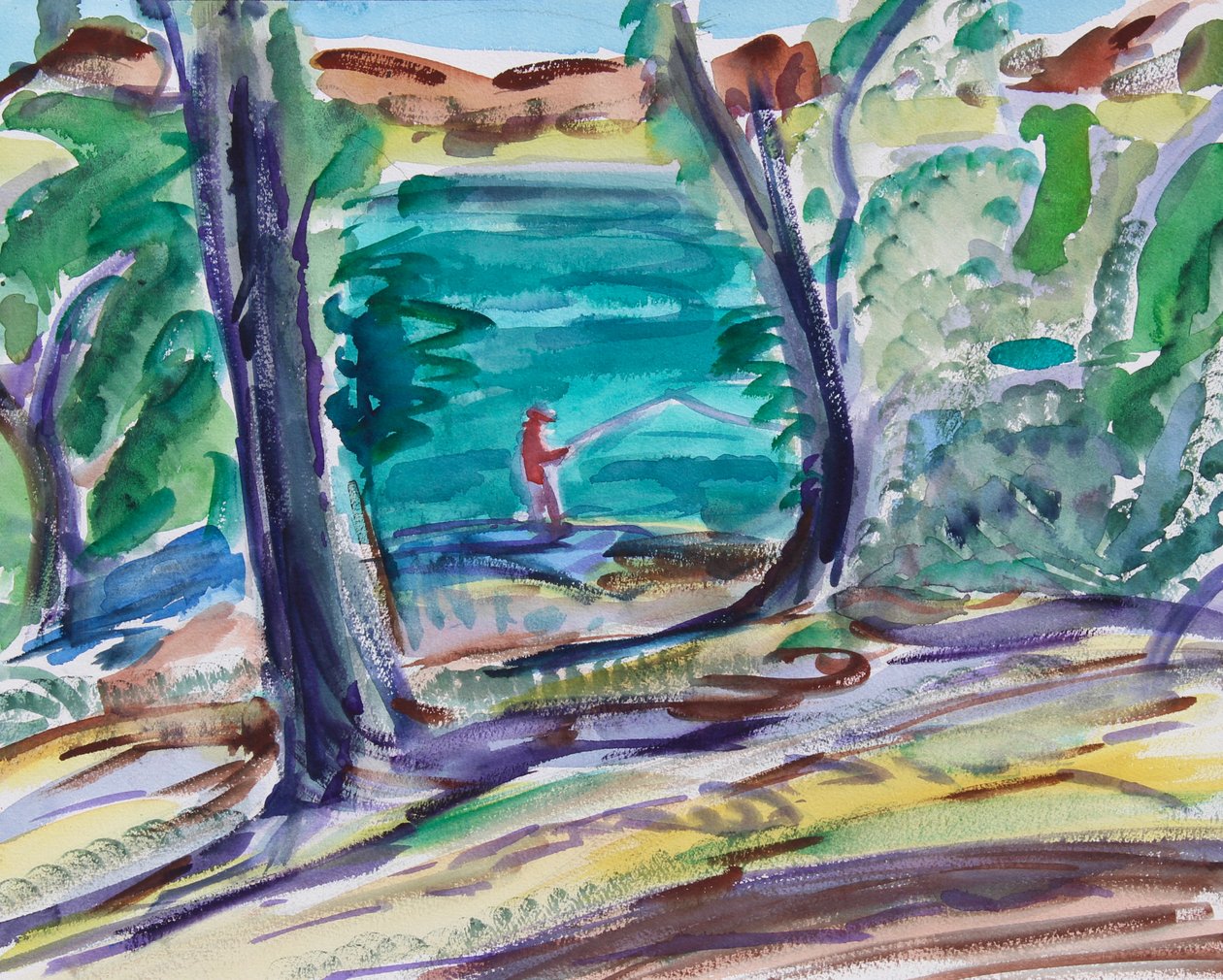 Fiske ved Lake Herman, 2021 (akvarell på papir) av Richard H. Fox