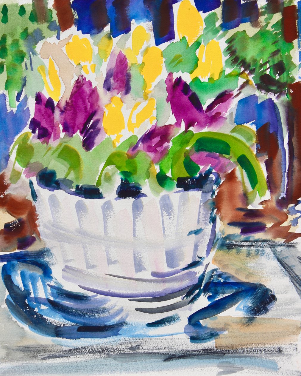 Flowers in a Barrel, 2021 (akvarell på papir) av Richard H. Fox