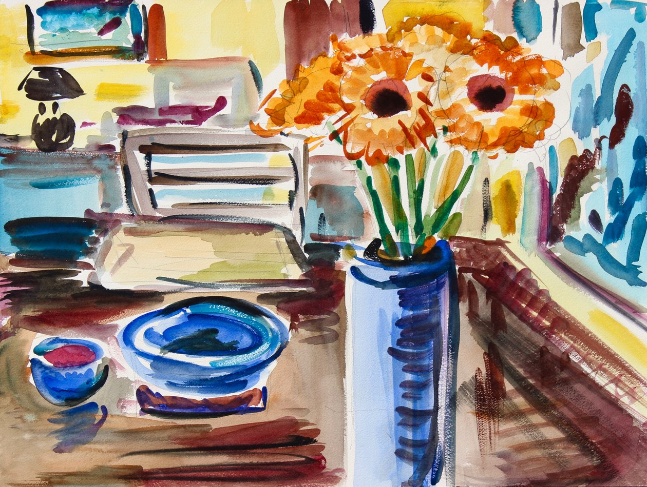 Still Life with Black-Eyed-Susans, 2021 (akvarell på papir) av Richard H. Fox