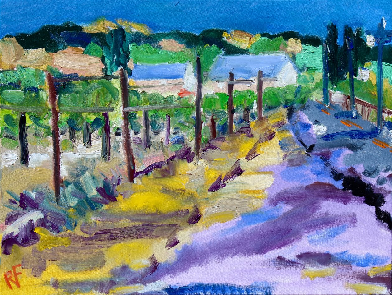 Vineyard Outside Santa Rosa, 2021 (olje på lerret) av Richard H. Fox