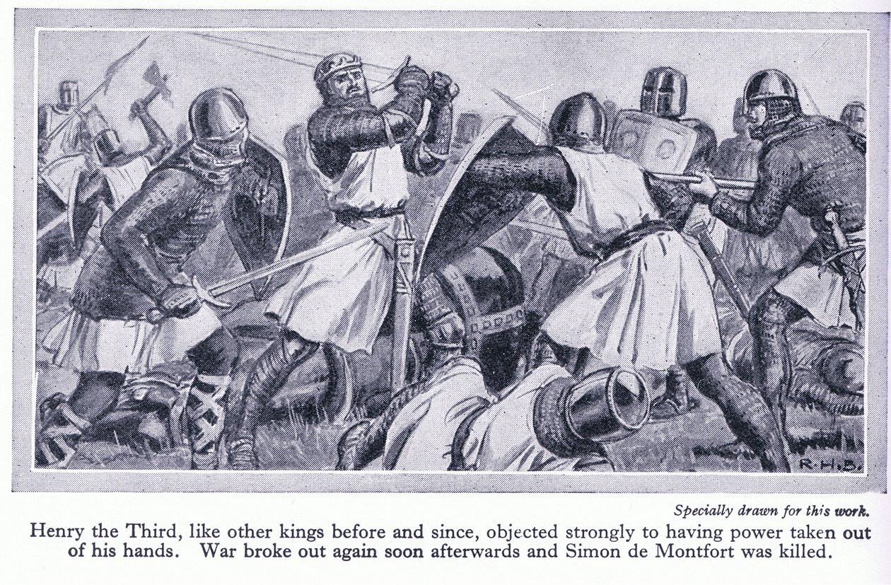 Henry III motsatte seg sterkt å få makten hans tatt ut av hendene hans. Krig brøt ut og Simon de Monford ble drept, ca. 1950 av Richard Henry Brock