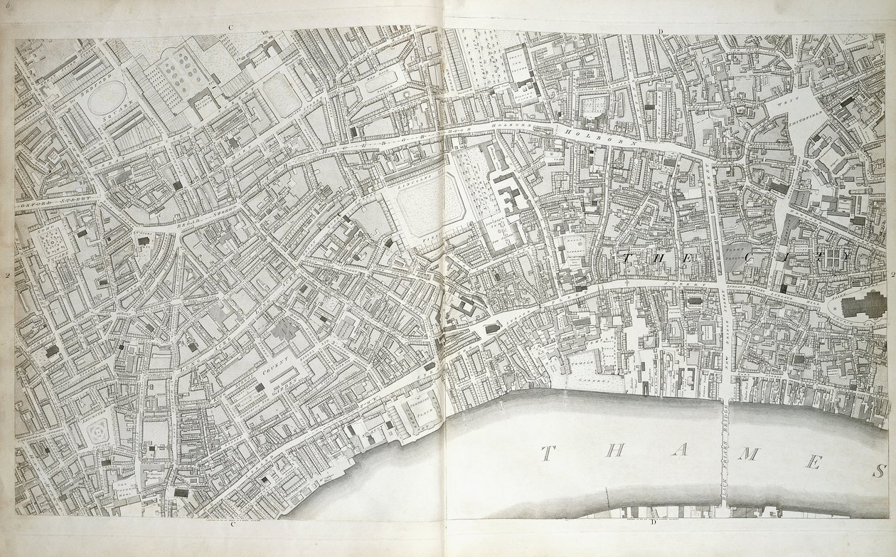 Plate fra "Plan of the Cities of London and Westminster the Borough of Southwark, and Parts Adjoining", ca. 1792-1799 av Richard Horwood