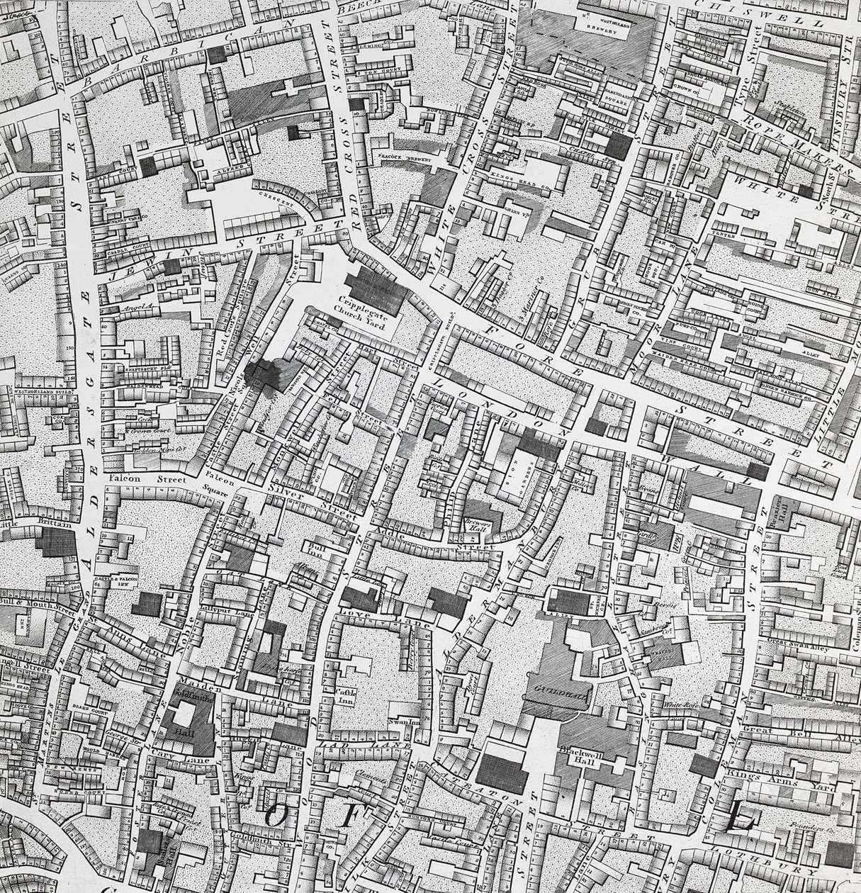Gatekart over London rundt Guildhall, ca. 1795 (skriv ut) av Richard Horwood