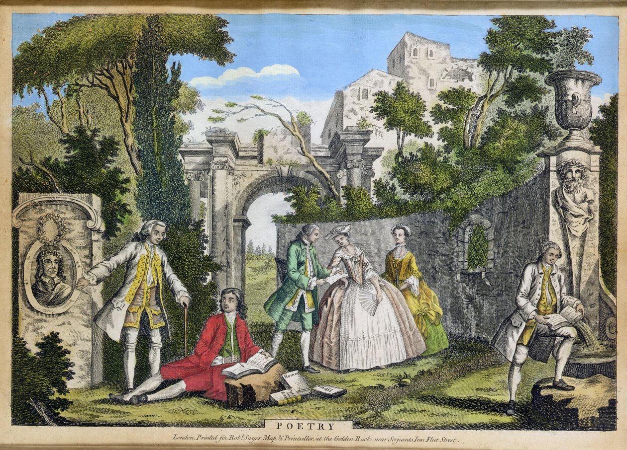 Poesi, pub. av Robert Sayer (fl.1750-80) ca. 1750 (akvatint) av Richard Houston