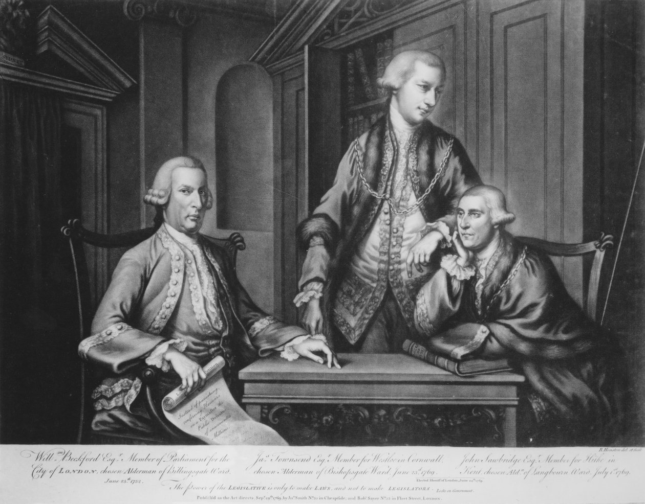 William Beckford (1709-70) James Townsend og John Sawbridge (ca. 1732-95) Aldermen of London, gravert av kunstneren, 1769 av Richard Houston