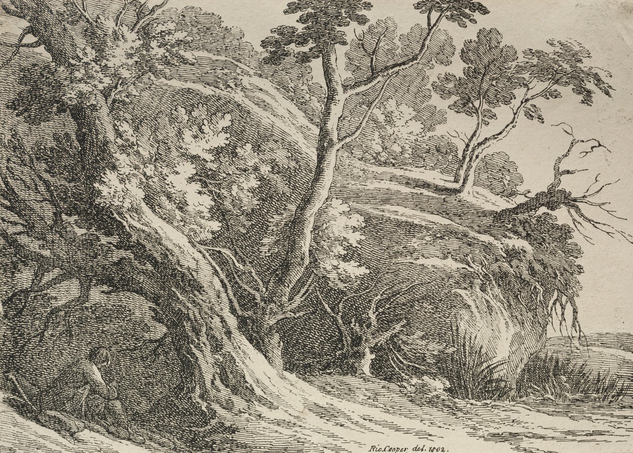 Prøver av polyautografi: Mann sittende under en eik, 1802. av Richard II Cooper