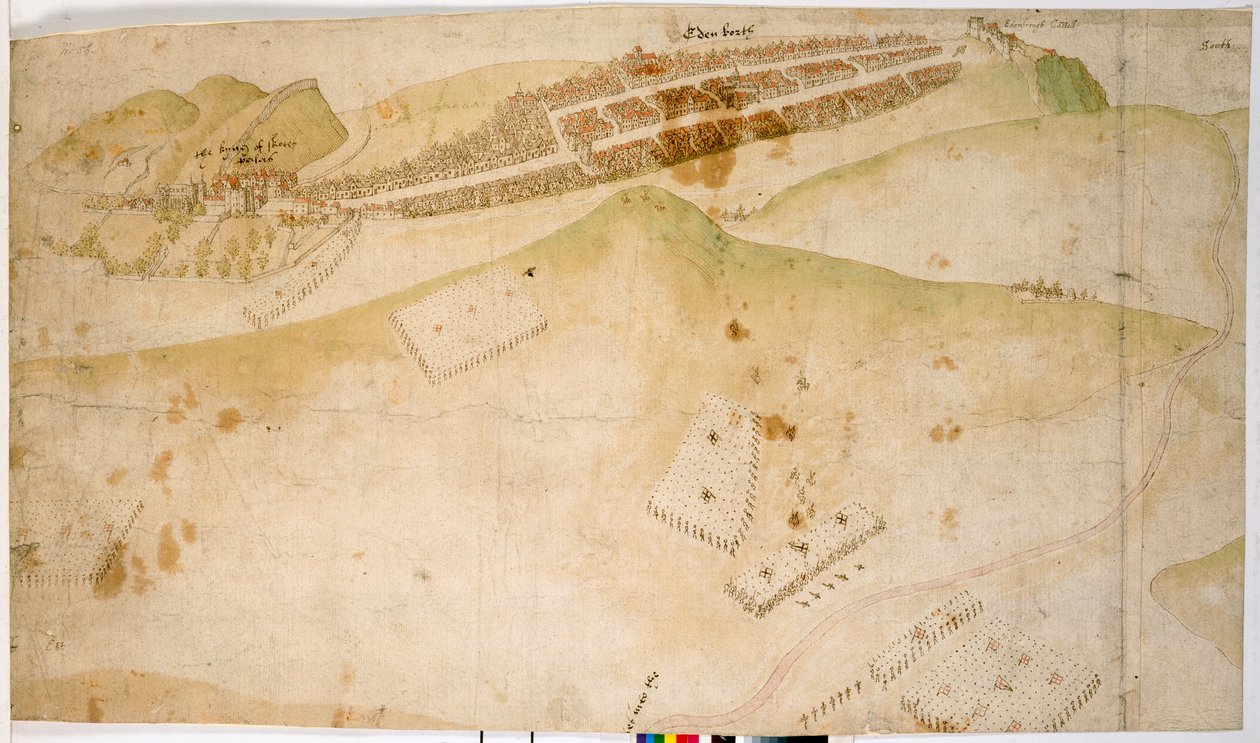 En farget plan, eller fugleperspektiv, av byen Edinburgh av Richard Lee