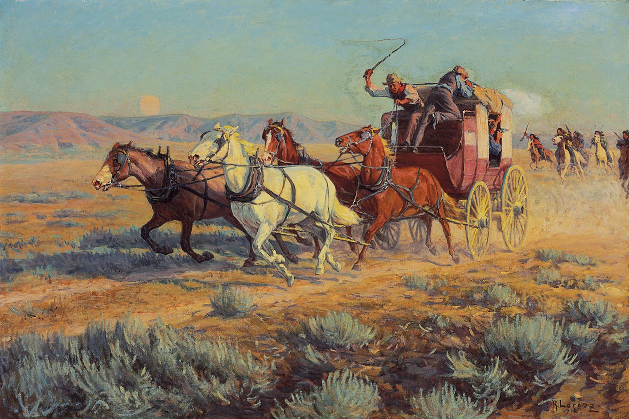 Stagecoach forfulgt av Mounted Indians, 1912 av Richard Lorenz