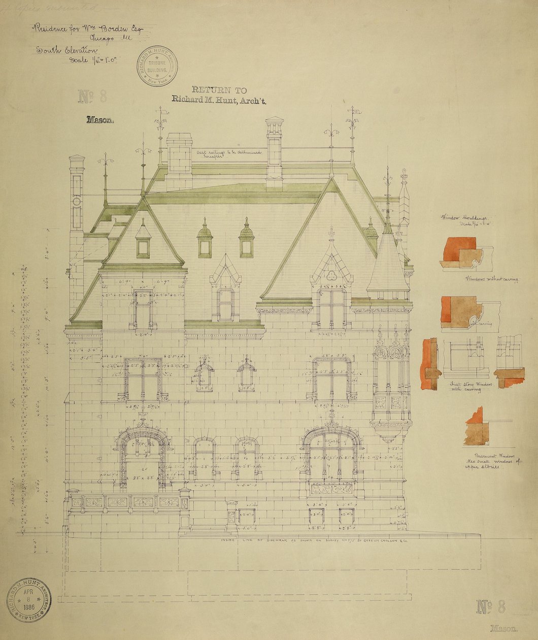William Borden Residence, Chicago, Illinois, South Elevation av Richard Morris Hunt