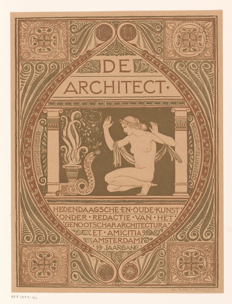 Omslagsdesign for: De Architect, 1911 av Richard Nicolaüs Roland Holst (signed by artist)