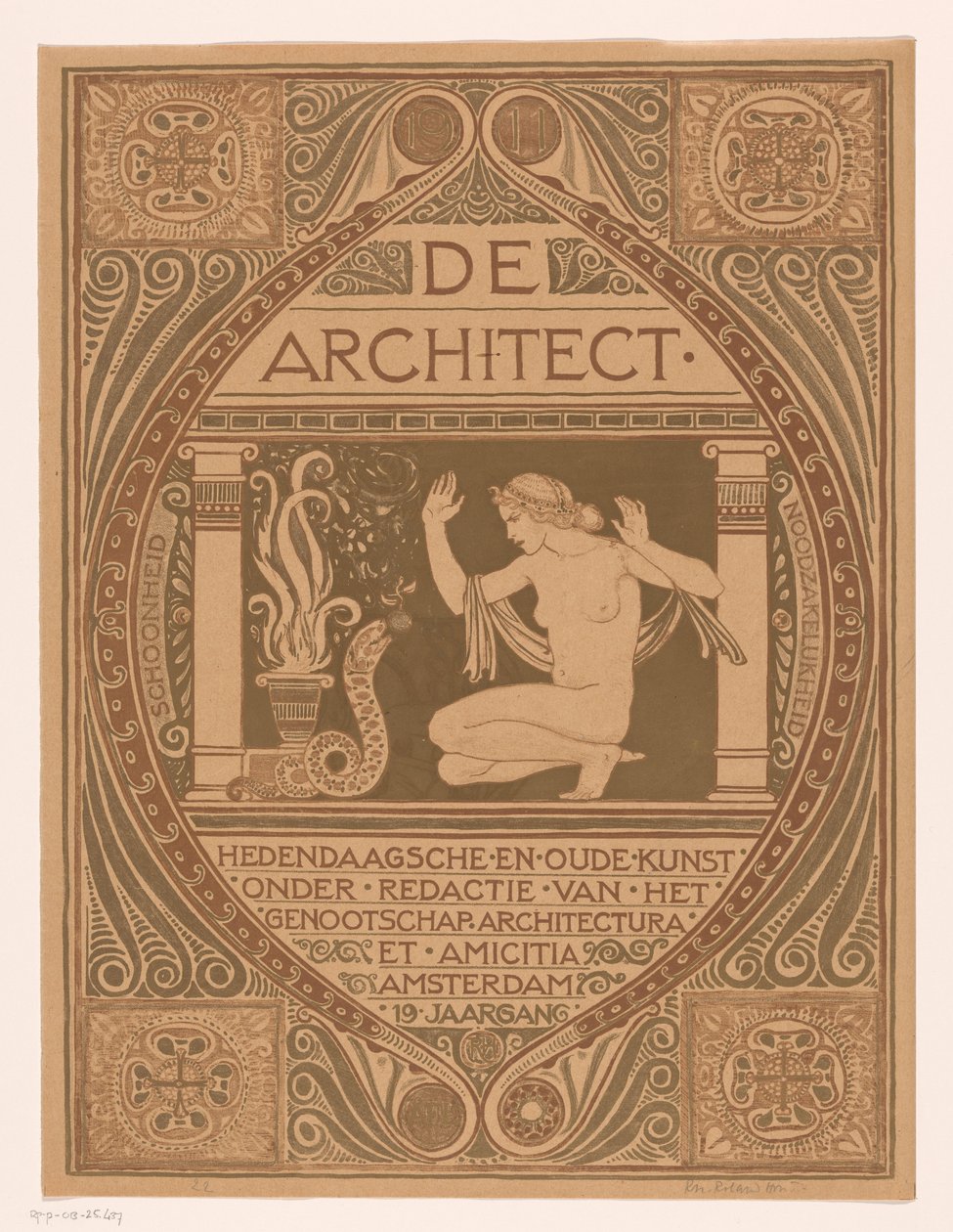 Omslagsdesign for: De Architect, 1911 av Richard Nicolaüs Roland Holst (signed by artist)