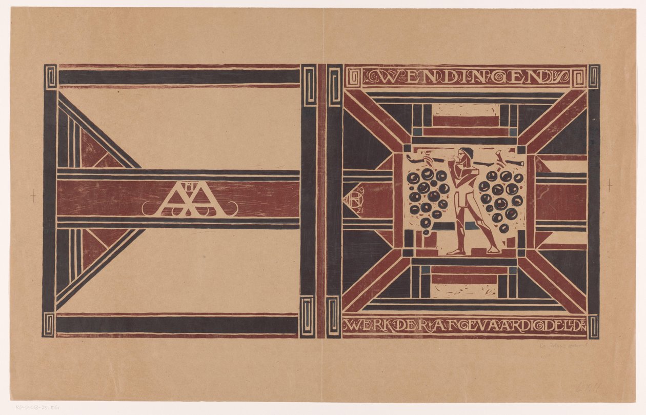 Omslagsdesign for: Wendingen, 1921 Arbeidet til delegatmedlemmene (tittel på objekt) av Richard Nicolaüs Roland Holst (signed by artist)