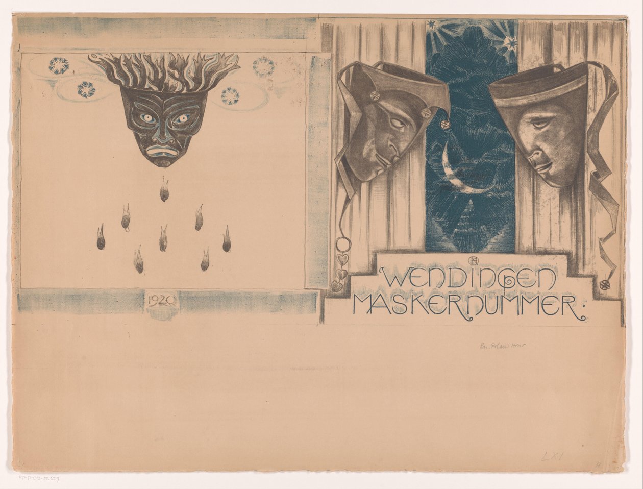 Omslagsdesign for: Twists, Mask Number, 1920 av Richard Nicolaüs Roland Holst (signed by artist)