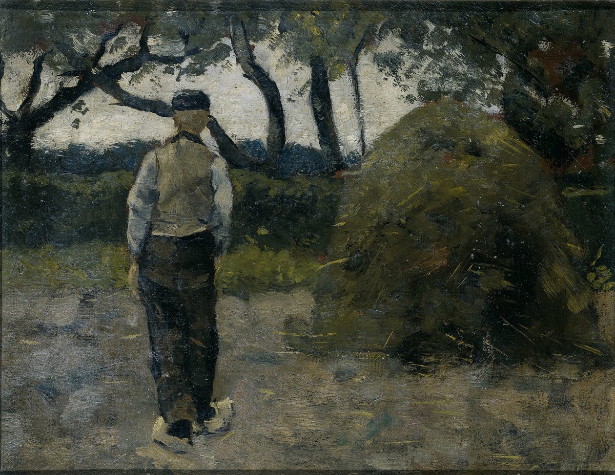 En bonde som står nær en høystabel av Richard Nicolaüs Roland Holst
