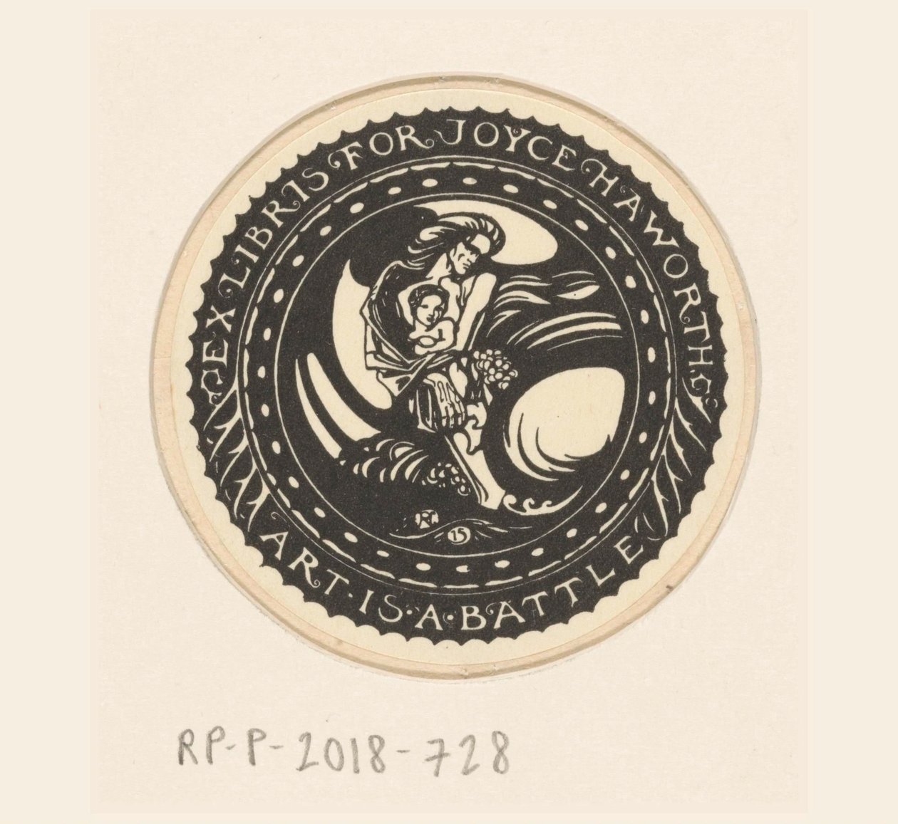 Ex libris av Joyce Haworth Kunst er en kamp (tittel på objekt) av Richard Nicolaüs Roland Holst