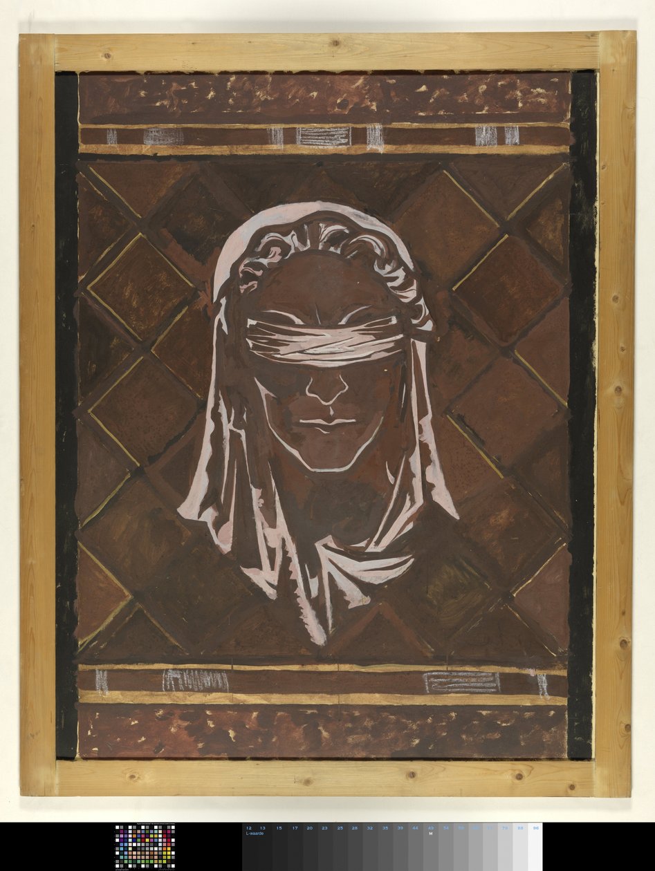 Leder av Justitia med bind for øynene; design for figuren til marmordekorasjonen i Høyesterett i Haag av Richard Nicolaüs Roland Holst