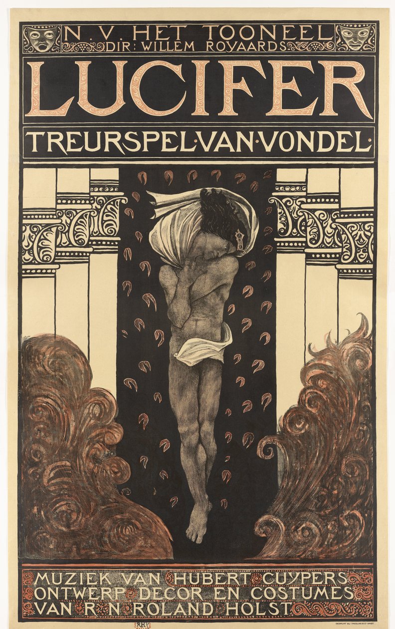N.V. Teateret. dir. William Royards. Lucifer-tragedie av Vondel. Musikk av Hubert Cuyper. Design, dekor, kostymer av R.N. Roland Holst. (tittel på objekt) av Richard Nicolaüs Roland Holst