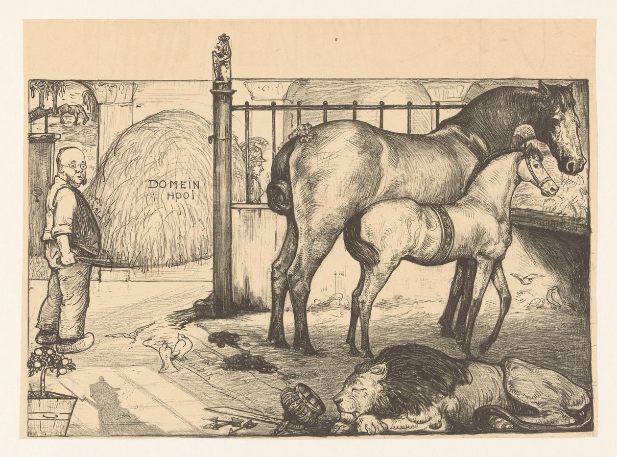 To hester ved et høystativ i en stall At the state rack (original tittel) av Richard Nicolaüs Roland Holst