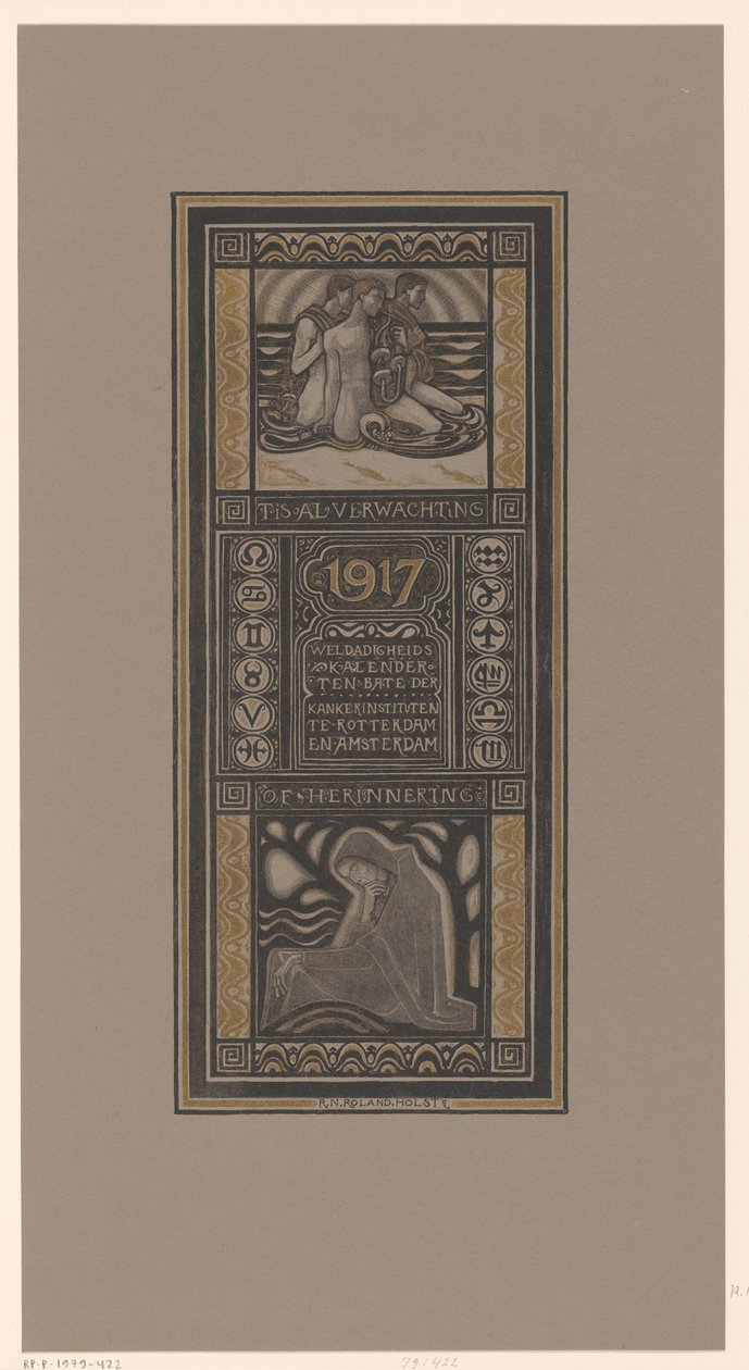 Veldedighetskalender for 1917 Det er allerede en forventning eller en påminnelse: Velviljekalender til fordel for kreftinstitutter i Rotterdam og Amsterdam (tittel på objekt) av Richard Nicolaüs Roland Holst