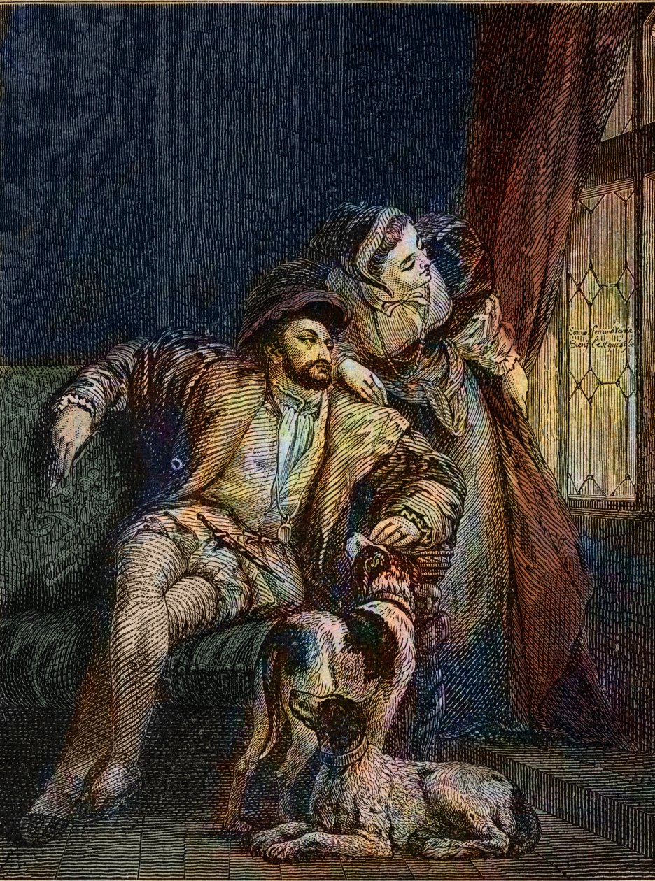 Frans I og Margarita av Navarra - Francois I, konge av Frankrike med søsteren Marguerite av Angoulema (1492-1549) Dronning av Navarra - gravering av Richard Parkes Bonington (1802-1828) - av Richard Parkes (after) Bonington