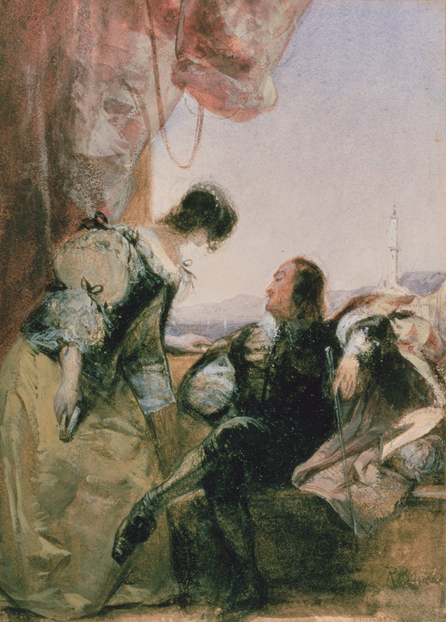 A Cavelier and his Lady on a Terrace, Genova av Richard Parkes Bonington