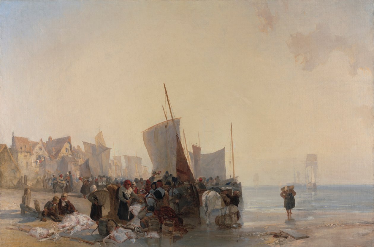 Et fiskemarked i nærheten av Boulogne av Richard Parkes Bonington