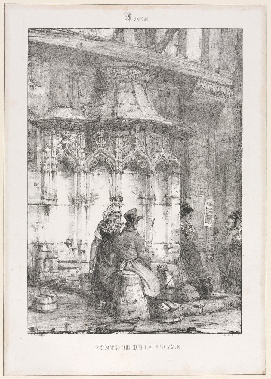 Arkitektoniske rester og fragmenter: Rouen - La Crosse-fontenen av Richard Parkes Bonington