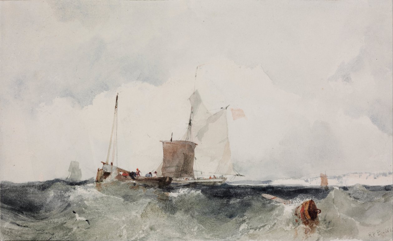 Ved den engelske kysten - Oeuvre av Richard Parkes Bonington (1802-1828) - 1825 - Akvarell på papir - 14x22,7 - Szepmuveszeti Muzeum, Budapest av Richard Parkes Bonington