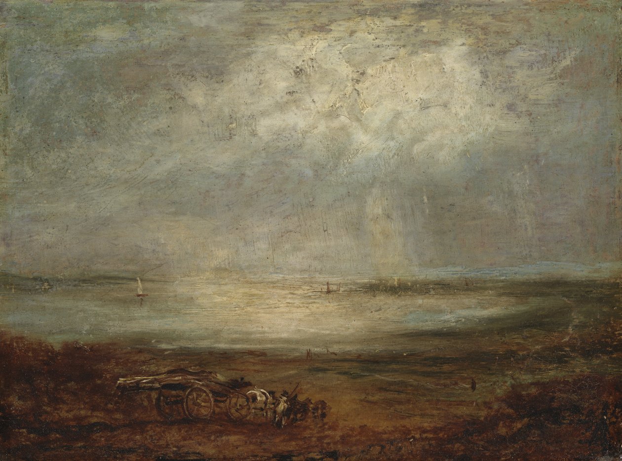 Strandscene med vogn og hest, 1825 av Richard Parkes Bonington