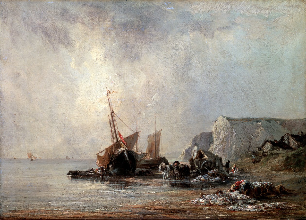 Båter ved Normandie-kysten, 1823. av Richard Parkes Bonington