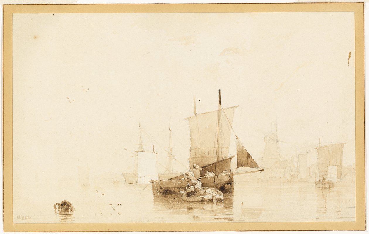 Båter i en havn av Richard Parkes Bonington