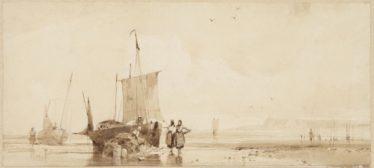 Fiskebåter på sanden ved Normandiekysten av Richard Parkes Bonington