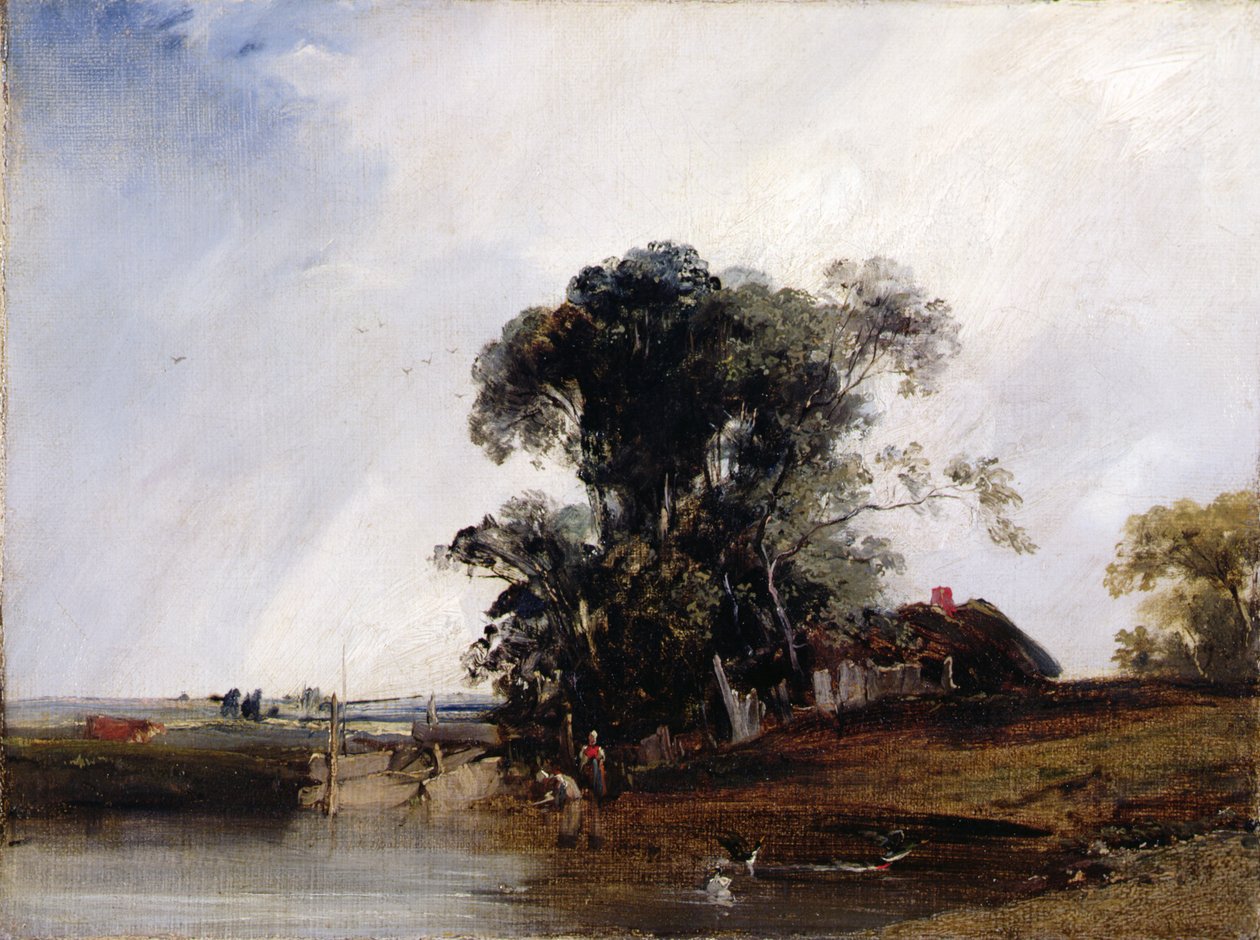 Landskap med en dam, ca. 1825-26 (olje på lerret) av Richard Parkes Bonington