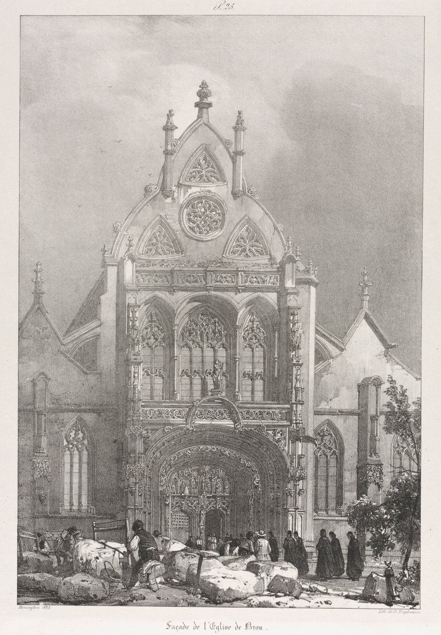 Pittoreske og romantiske turer i gamle Frankrike, Franche-Compté: Front of the Church at Brou, 1825. av Richard Parkes Bonington