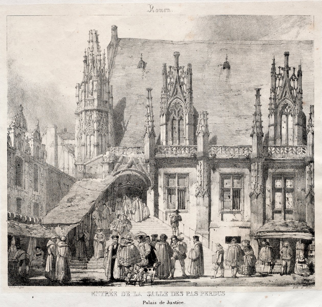 Rouen: Inngang til Salle des Pas Perdus, Justispalasset av Richard Parkes Bonington