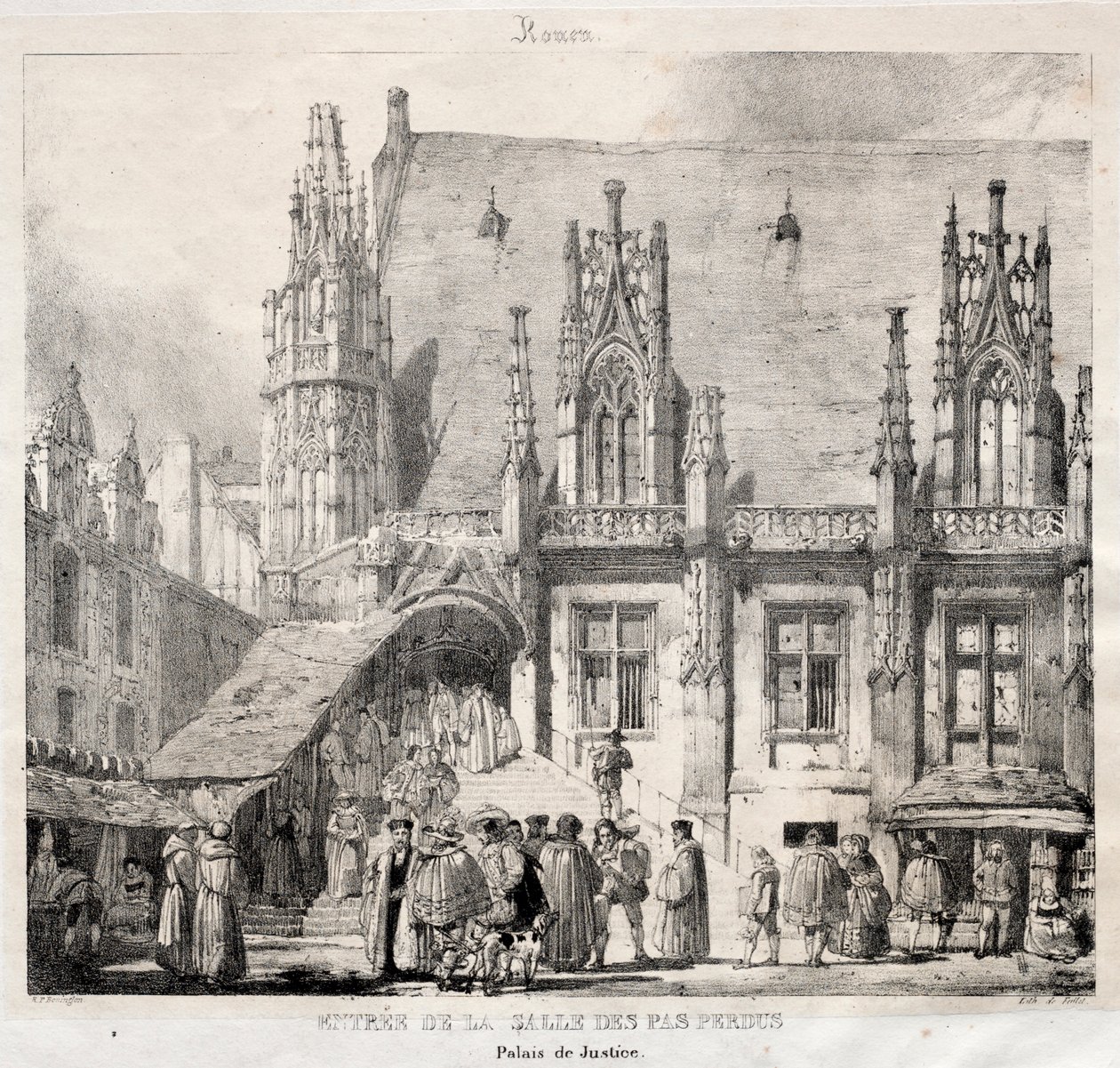 Rouen: Inngang til Salle des Pas Perdus, Palais du Justice, 1824. av Richard Parkes Bonington