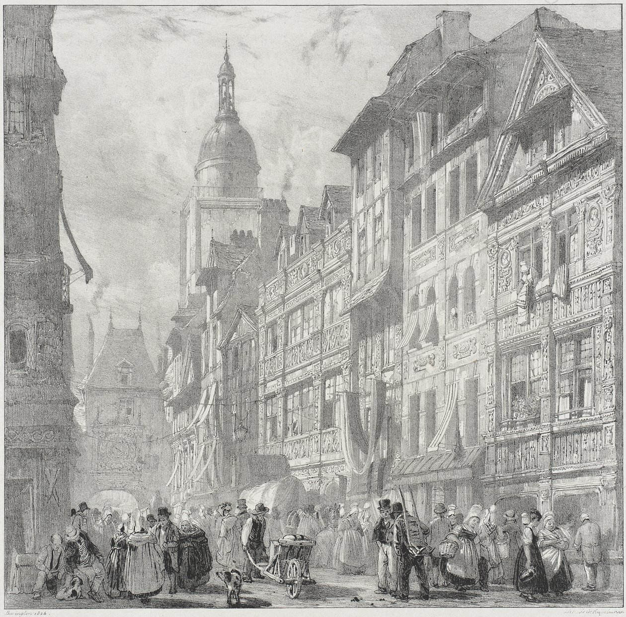 Rue du Gros-Horloge, Rouen av Richard Parkes Bonington
