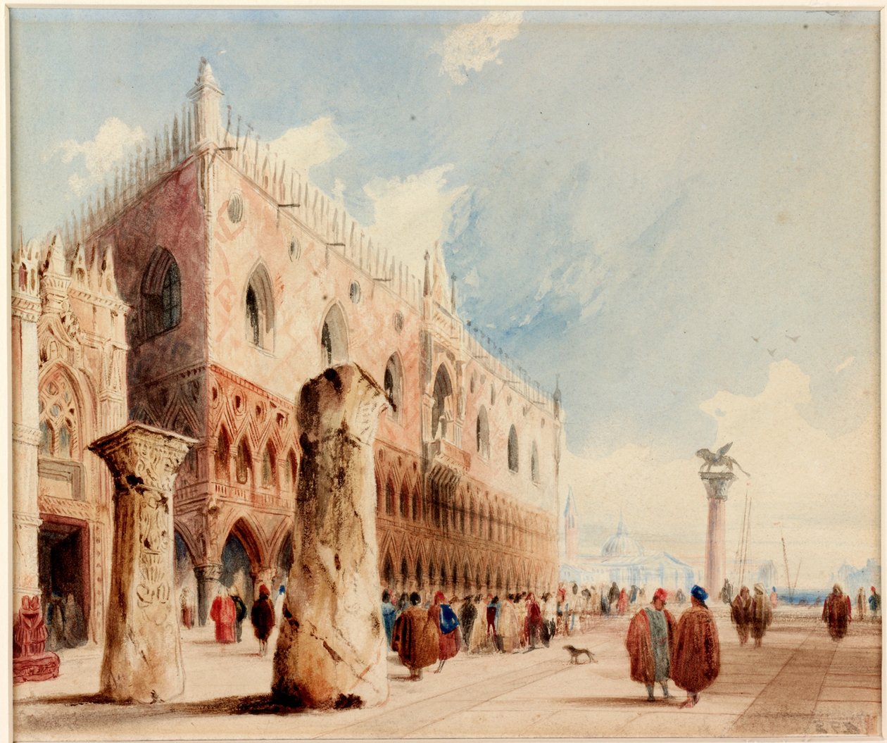 Scene i Venezia (Ducal Palace) (akvarell og blekk på papir (limt om bord)) av Richard Parkes Bonington