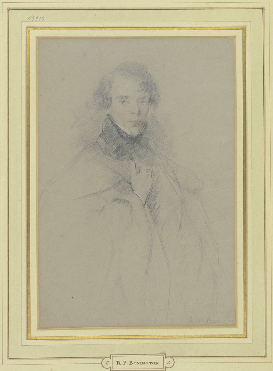 Selvportrett i kåpe, knebilde av Richard Parkes Bonington