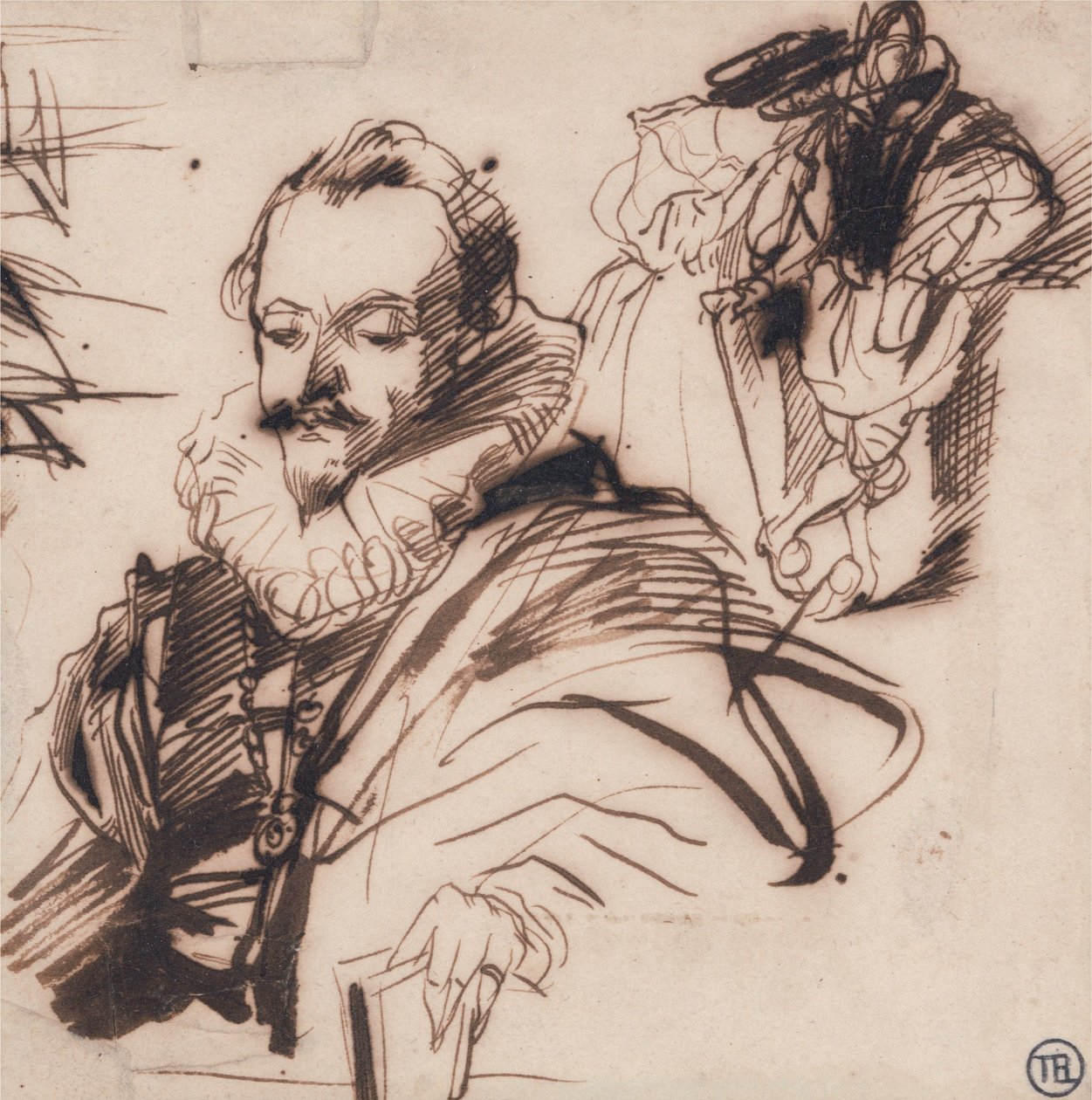 Studie av en herre i drakt fra 1600-tallet av Richard Parkes Bonington