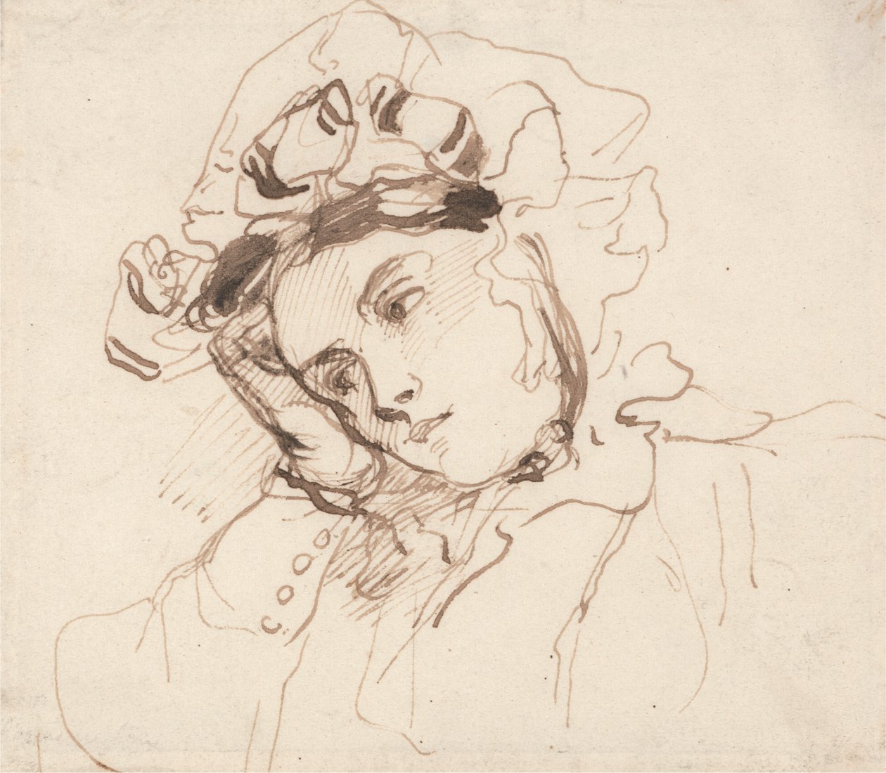 Studie av en kvinne med hodet på hånden av Richard Parkes Bonington
