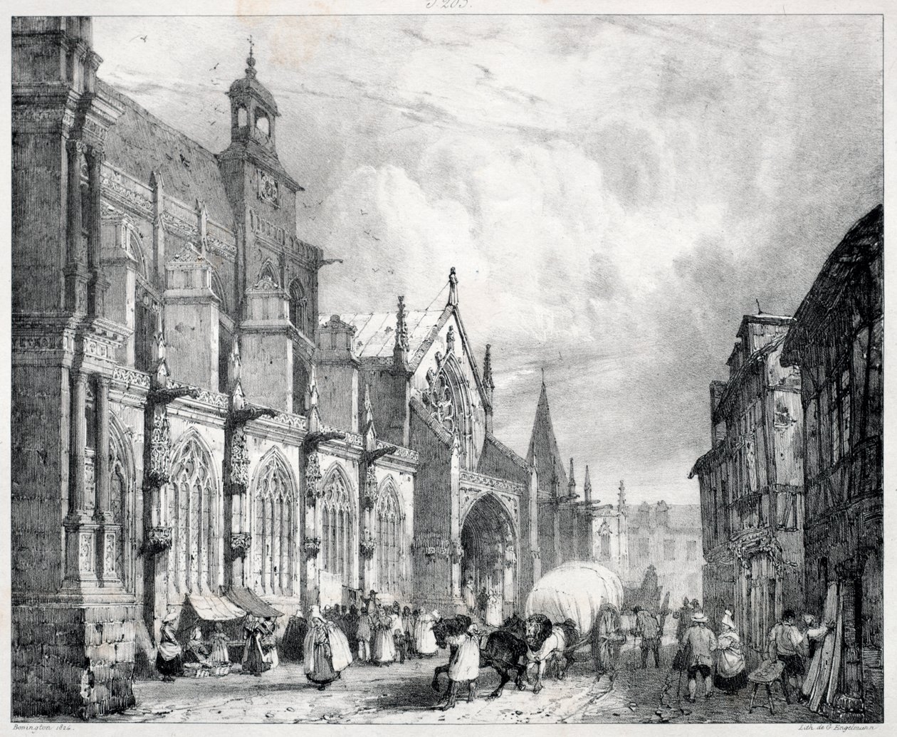 Pittoreske og romantiske reiser i det gamle Frankrike, Normandie: Saint Gervais og Saint Protais kirke i Gisors av Richard Parkes Bonington