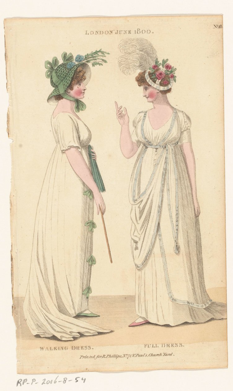 Magazine of Female Fashions of London and Paris, nr. 28: London, juni 1800: Walking Dress; Hel kjole av Richard Phillips