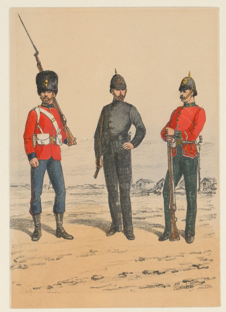Tre britiske soldater Ni representasjoner av britiske militæruniformer (serietittel) av Richard Simkin
